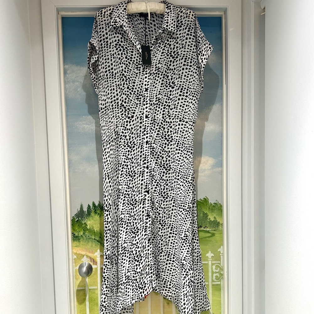 NWT Rag & Bone Sheer Black & White Animal Print Button Up Shirt Dress. Size M